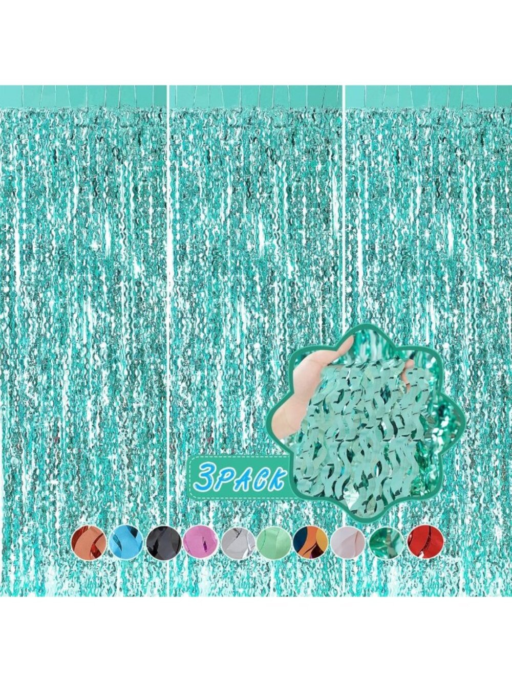 3 Pack Teal Aqua Wave Foil Curtains - Metallic Tinsel Streamers for Party Decor